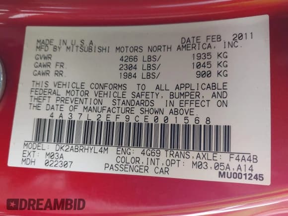 ✅ 2012 Mitsubishi Eclipse GS Sport • VIN: 4A37L2EF9CE001568 • Lot: 42627005. Wystawiony na IAAI z przebiegiem 68 169 mil. Bezpłatny archiwum sprzedaży aukcyjnych z USA i szczegółowy raport historii pojazdu na DreamBid. Zdjęcie 9.