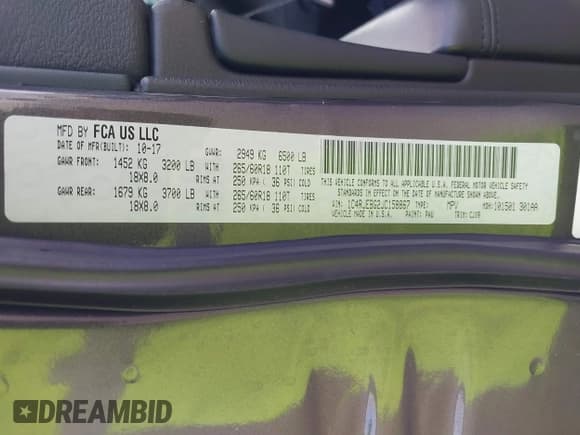 ✅ 2018 Jeep Grand Cherokee Limited • VIN: 1C4RJEBG2JC158867 • Lot: 43677912. Listed on IAAI with 179,265 mi. Free auction sales archive from the USA and detailed vehicle history report at DreamBid. Image 9.