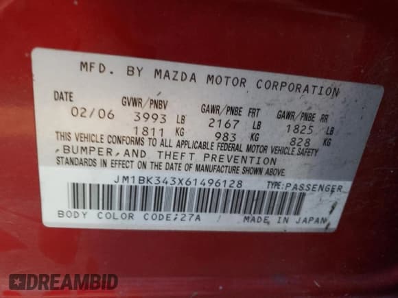 ✅ 2006 Mazda 3 S Grand Touring • VIN: JM1BK343X61496128 • Лот: 41875535. Опубликован ранее на Copart с пробегом 136 018 миль. Бесплатный доступ к архиву аукционных продаж из США и подробный отчёт об истории автомобиля на DreamBid. Изображение 12.