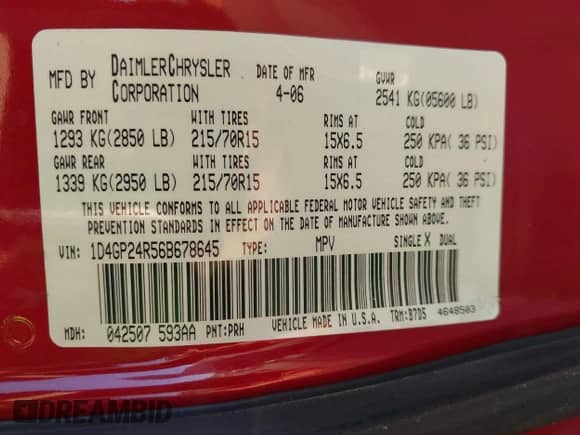 2006 Dodge Grand Caravan SE with VIN 1D4GP24R56B678645, listed as a IAAI auction lot 43514448 with 74,000 mi miles and . Bid and sale history available at DreamBid. Image 9.