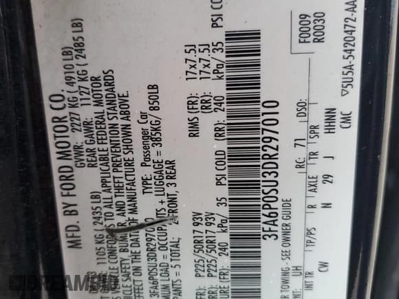 ✅ 2013 Ford Fusion Titanium • VIN: 3FA6P0SU3DR297010 • Лот: 81612575. Опубликован ранее на Copart с пробегом 142 724 миль. Бесплатный доступ к архиву аукционных продаж из США и подробный отчёт об истории автомобиля на DreamBid. Изображение 12.