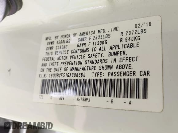 ✅ 2016 Acura TLX Technology • VIN: 19UUB2F51GA006860 • Lot: 42531696. Listed on IAAI with 124,030 mi. Free auction sales archive from the USA and detailed vehicle history report at DreamBid. Image 9.