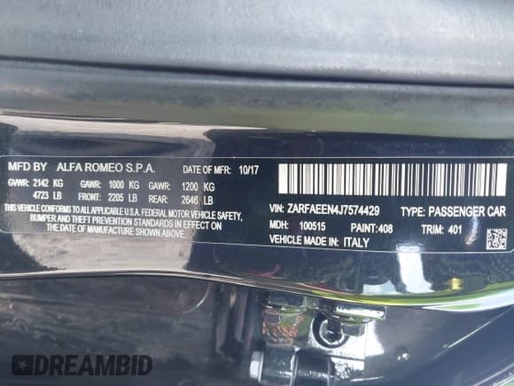 ✅ 2018 Alfa Romeo Giulia Ti Sport • VIN: ZARFAEEN4J7574429 • Лот: 43158939. Опубликован ранее на IAAI с пробегом 73 350 миль. Бесплатный доступ к архиву аукционных продаж из США и подробный отчёт об истории автомобиля на DreamBid. Изображение 9.