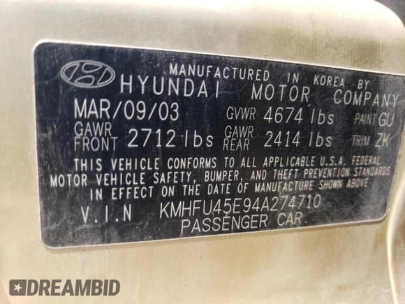 ✅ 2004 Hyundai XG • VIN: KMHFU45E94A274710 • Лот: 59339124. Опубликован ранее на Copart с пробегом 203 871 миль. Бесплатный доступ к архиву аукционных продаж из США и подробный отчёт об истории автомобиля на DreamBid. Изображение 12.