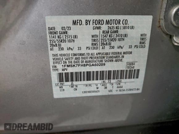 ✅ 2023 Ford Explorer Limited • VIN: 1FMSK7FH8PGA60209 • Лот: 94797045. Опубликован ранее на Copart с пробегом 45 812 миль. Бесплатный доступ к архиву аукционных продаж из США и подробный отчёт об истории автомобиля на DreamBid. Изображение 13.