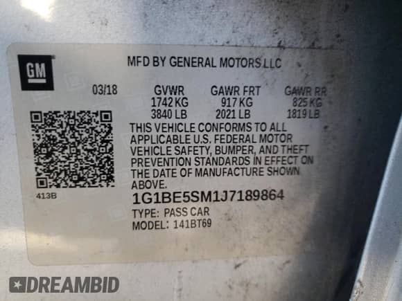 2018 Chevrolet Cruze LT с VIN 1G1BE5SM1J7189864, выставлен на аукционе Copart как лот 68383622 с пробегом 86 872 миль миль и . История ставок и продаж доступна на DreamBid. Изображение 12.