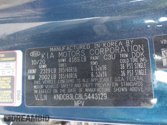 ✅ 2020 Kia Niro LX • VIN: KNDCB3LC8L5443129 • Lot: 42087553. Listed on IAAI with 166,356 mi. Free auction sales archive from the USA and detailed vehicle history report at DreamBid. Image 9.