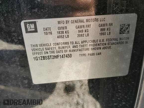 ✅ 2017 Chevrolet Malibu LS • VIN: 1G1ZB5ST2HF147430 • Lot: 91366725. Listed on Copart with 190,067 mi. Free auction sales archive from the USA and detailed vehicle history report at DreamBid. Image 12.