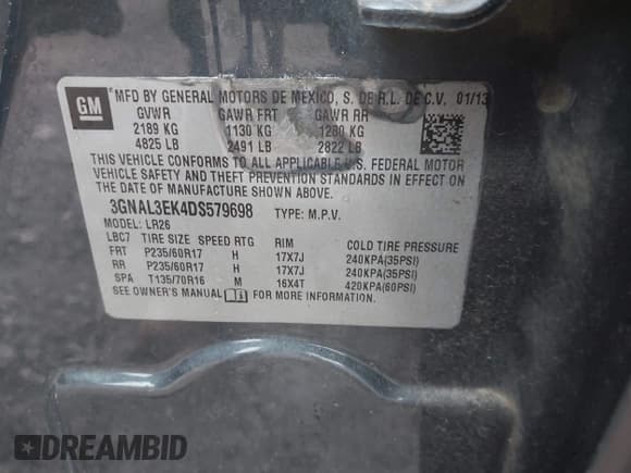 ✅ 2013 Chevrolet Captiva Sport LT • VIN: 3GNAL3EK4DS579698 • Lot: 41972058. Wystawiony na IAAI z przebiegiem 169 447 mil. Bezpłatny archiwum sprzedaży aukcyjnych z USA i szczegółowy raport historii pojazdu na DreamBid. Zdjęcie 9.
