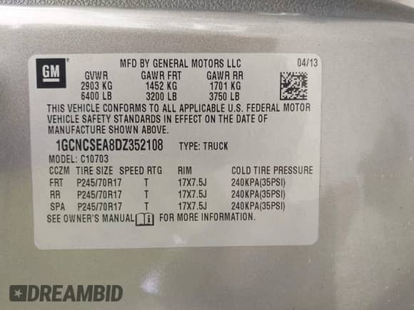 2013 Chevrolet Silverado 1500 LT with VIN 1GCNCSEA8DZ352108, listed as a IAAI auction lot 42650513 with 162,785 mi miles and . Bid and sale history available at DreamBid. Image 9.