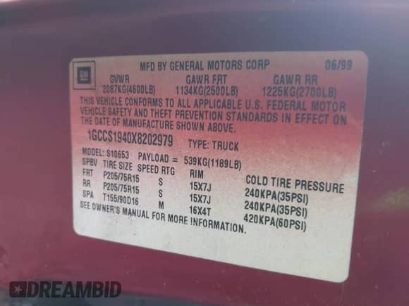 1999 Chevrolet S-10 LS Xtreme с VIN 1GCCS1940X8202979, выставлен на аукционе IAAI как лот 42558017 с пробегом 228 564 миль миль и . История ставок и продаж доступна на DreamBid. Изображение 9.