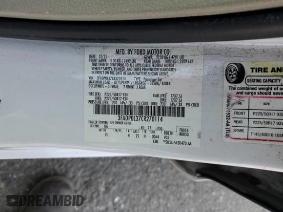 ✅ 2012 Ford Fusion Hybrid • VIN: 3FADP0L37CR270114 • Лот: 85205455. Опубликован ранее на Copart с пробегом 188 333 миль. Бесплатный доступ к архиву аукционных продаж из США и подробный отчёт об истории автомобиля на DreamBid. Изображение 12.