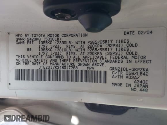 ✅ 2004 Toyota 4Runner Limited • VIN: JTEZU17R348017268 • Lot: 42006608. Listed on IAAI with 136,778 mi. Free auction sales archive from the USA and detailed vehicle history report at DreamBid. Image 9.