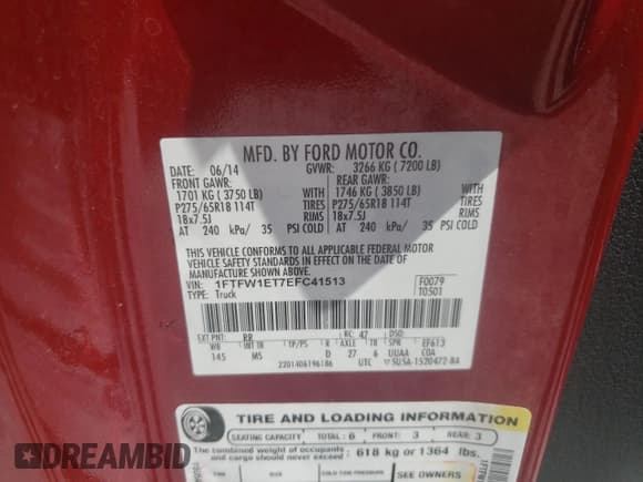 ✅ 2014 Ford F-150 XLT • VIN: 1FTFW1ET7EFC41513 • Lot: 63648855. Listed on Copart with 155,055 mi. Free auction sales archive from the USA and detailed vehicle history report at DreamBid. Image 13.