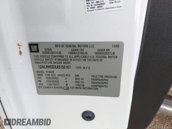 ✅ 2010 Chevrolet Traverse LTZ • VIN: 1GNLRHEDXAS156167 • Лот: 42497769. Опубликован ранее на IAAI с пробегом 216 961 миль. Бесплатный доступ к архиву аукционных продаж из США и подробный отчёт об истории автомобиля на DreamBid. Изображение 9.