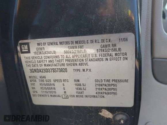 ✅ 2007 Chevrolet HHR LT • VIN: 3GNDA23D37S573820 • Лот: 43676629. Опубликован ранее на IAAI с пробегом 176 378 миль. Бесплатный доступ к архиву аукционных продаж из США и подробный отчёт об истории автомобиля на DreamBid. Изображение 9.