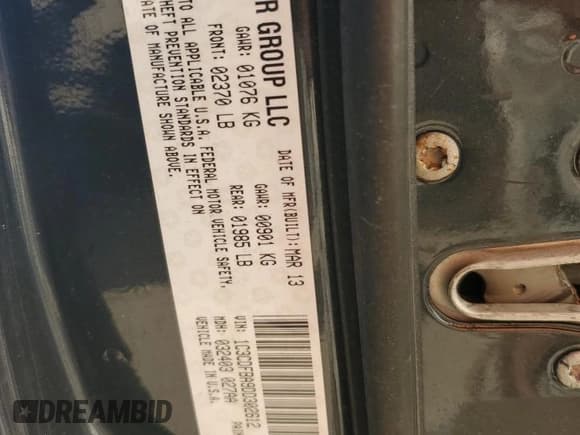 ✅ 2013 Dodge Dart SXT • VIN: 1C3CDFBA9DD302612 • Lot: 46602205. Listed on Copart with 179,587 mi. Free auction sales archive from the USA and detailed vehicle history report at DreamBid. Image 13.