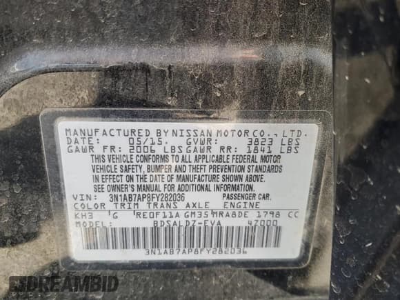 ✅ 2015 Nissan Sentra SR • VIN: 3N1AB7AP8FY282036 • Lot: 69352305. Listed on Copart with 122,568 mi. Free auction sales archive from the USA and detailed vehicle history report at DreamBid. Image 12.