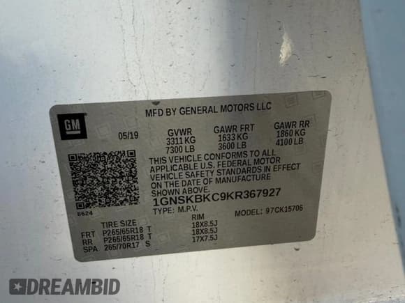 ✅ 2019 Chevrolet Tahoe LT • VIN: 1GNSKBKC9KR367927 • Lot: 93285625. Wystawiony na Copart z przebiegiem 163 320 mil. Bezpłatny archiwum sprzedaży aukcyjnych z USA i szczegółowy raport historii pojazdu na DreamBid. Zdjęcie 10.