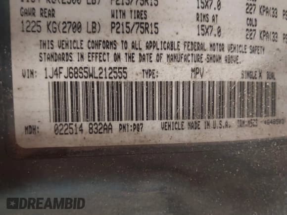 ✅ 1998 Jeep Cherokee Sport • VIN: 1J4FJ68S5WL212555 • Лот: 42450810. Опубликован ранее на IAAI с пробегом 257 582 миль. Бесплатный доступ к архиву аукционных продаж из США и подробный отчёт об истории автомобиля на DreamBid. Изображение 9.