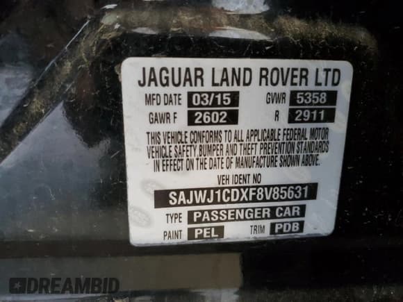 ✅ 2015 Jaguar XJ • VIN: SAJWJ1CDXF8V85631 • Lot: 70191865. Listed on Copart with 130,058 mi. Free auction sales archive from the USA and detailed vehicle history report at DreamBid. Image 12.