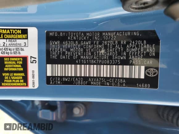 2023 Toyota Camry SE with VIN 4T1G11BK7PU083375, listed as a Copart auction lot 81704275 with 25,081 mi miles and Salvage title. Bid and sale history available at DreamBid. Image 12.