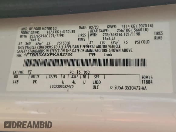 ✅ 2023 Ford Transit Cargo • VIN: 1FTBR3X8XPKA82734 • Lot: 57962415. Listed on Copart with 53,505 mi. Free auction sales archive from the USA and detailed vehicle history report at DreamBid. Image 14.