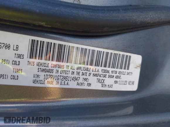 ✅ 2010 Dodge 1500 SLT • VIN: 1D7RV1GT2AS114947 • Lot: 43889973. Listed on IAAI with 123,496 mi. Free auction sales archive from the USA and detailed vehicle history report at DreamBid. Image 9.