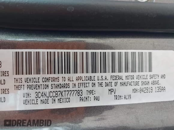 ✅ 2019 Jeep Compass Limited • VIN: 3C4NJCCB7KT777783 • Lot: 42172163. Listed on IAAI with 68,487 mi. Free auction sales archive from the USA and detailed vehicle history report at DreamBid. Image 9.