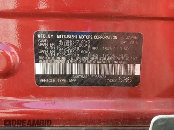 ✅ 2018 Mitsubishi Eclipse Cross SE • VIN: JA4AT5AA9JZ065873 • Lot: 84759135. Wystawiony na Copart z przebiegiem 84 617 mil. Bezpłatny archiwum sprzedaży aukcyjnych z USA i szczegółowy raport historii pojazdu na DreamBid. Zdjęcie 13.
