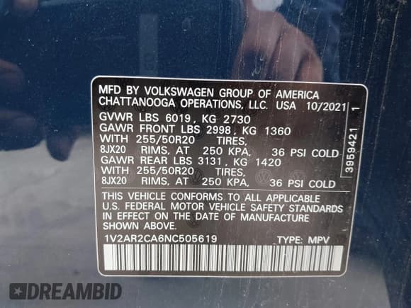 ✅ 2022 Volkswagen Atlas SEL R-Line • VIN: 1V2AR2CA6NC505619 • Лот: 41962271. Опубликован ранее на IAAI с пробегом 30 513 миль. Бесплатный доступ к архиву аукционных продаж из США и подробный отчёт об истории автомобиля на DreamBid. Изображение 9.