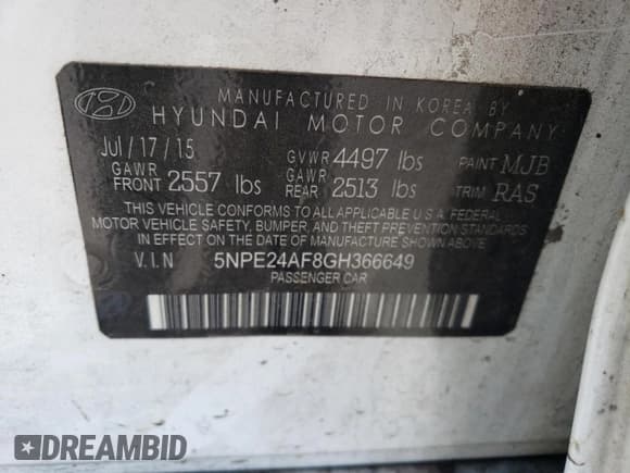 ✅ 2016 Hyundai Sonata SE • VIN: 5NPE24AF8GH366649 • Лот: 66293453. Опубликован ранее на Copart с пробегом 95 268 миль. Бесплатный доступ к архиву аукционных продаж из США и подробный отчёт об истории автомобиля на DreamBid. Изображение 12.