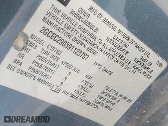 ✅ 2009 Chevrolet Silverado 1500 • VIN: 2GCEC290391123787 • Lot: 42985952. Wystawiony na IAAI z przebiegiem 330 984 mil. Bezpłatny archiwum sprzedaży aukcyjnych z USA i szczegółowy raport historii pojazdu na DreamBid. Zdjęcie 9.