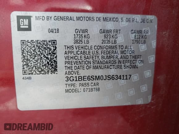 ✅ 2018 Chevrolet Cruze LT • VIN: 3G1BE6SM0JS634117 • Lot: 50969153. Listed on Copart with 99,385 mi. Free auction sales archive from the USA and detailed vehicle history report at DreamBid. Image 12.