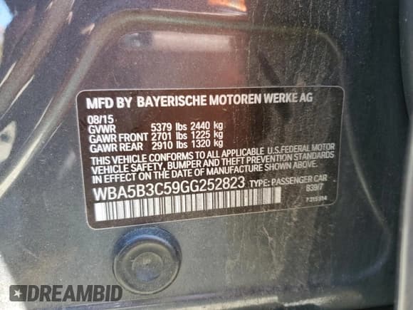 ✅ 2016 BMW 5 Series 535i xDrive • VIN: WBA5B3C59GG252823 • Lot: 89860725. Listed on Copart with 185,407 mi. Free auction sales archive from the USA and detailed vehicle history report at DreamBid. Image 12.