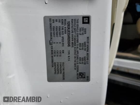 2010 Chevrolet Suburban LT z VIN 1GNUKJE33AR260045, wystawiony jako Copart lot #71088865 z przebiegiem Nie podano mil oraz Szkoda całkowita • Salvage title. Historia ofert i sprzedaży dostępna na DreamBid. Obrazek 14.