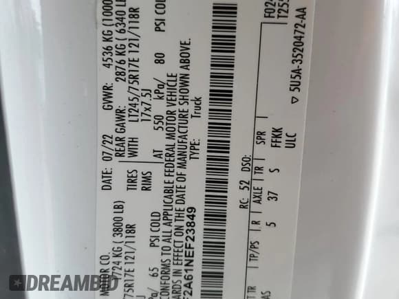 ✅ 2022 Ford F-250 XL • VIN: 1FTBF2A61NEF23849 • Lot: 43822565. Wystawiony na Copart z przebiegiem 36 256 mil. Bezpłatny archiwum sprzedaży aukcyjnych z USA i szczegółowy raport historii pojazdu na DreamBid. Zdjęcie 12.