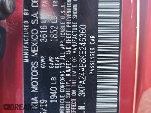 ✅ 2019 Kia Rio S • VIN: 3KPA24AB8KE246360 • Lot: 84965305. Listed on Copart with 104,974 mi. Free auction sales archive from the USA and detailed vehicle history report at DreamBid. Image 12.