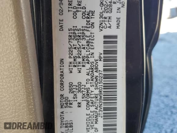 ✅ 1994 Toyota 4Runner • VIN: JT3VN39W9R0150237 • Лот: 80754895. Опубликован ранее на Copart с пробегом 154 500 миль. Бесплатный доступ к архиву аукционных продаж из США и подробный отчёт об истории автомобиля на DreamBid. Изображение 13.