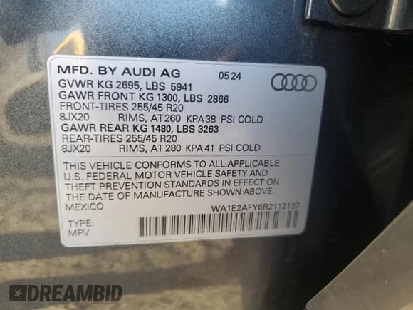 ✅ 2024 Audi Q5 S line Premium Plus • VIN: WA1E2AFY6R2112137 • Лот: 71218805. Опубликован ранее на Copart с пробегом 6 983 миль. Бесплатный доступ к архиву аукционных продаж из США и подробный отчёт об истории автомобиля на DreamBid. Изображение 13.