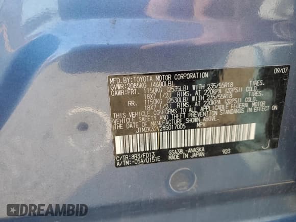 ✅ 2008 Toyota RAV4 Sport • VIN: JTMZK32V285017005 • Lot: 68660255. Listed on Copart with 210,630 mi. Free auction sales archive from the USA and detailed vehicle history report at DreamBid. Image 12.