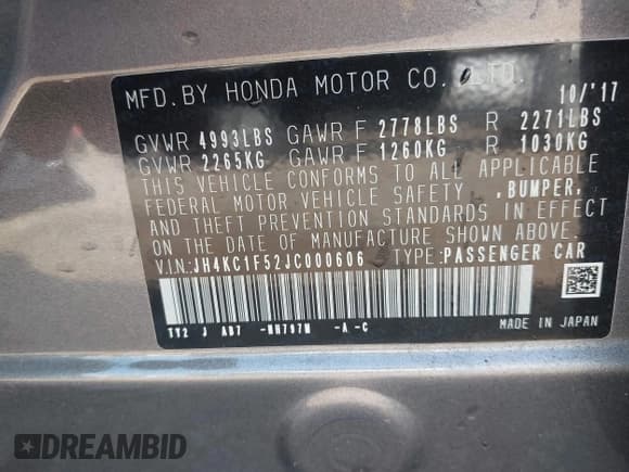 ✅ 2018 Acura RLX Technology • VIN: JH4KC1F52JC000606 • Lot: 43528369. Listed on IAAI with 35,258 mi. Free auction sales archive from the USA and detailed vehicle history report at DreamBid. Image 9.