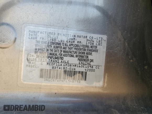 ✅ 2015 Nissan Versa SV • VIN: 3N1CN7AP4FL945793 • Lot: 56026235. Listed on Copart with 116,987 mi. Free auction sales archive from the USA and detailed vehicle history report at DreamBid. Image 12.