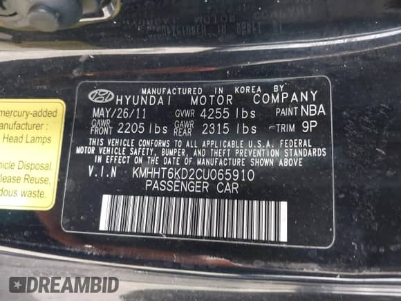 2012 Hyundai Genesis Coupe 2.0T с VIN KMHHT6KD2CU065910, выставлен на аукционе IAAI как лот 41430497 с пробегом 206 914 миль миль и . История ставок и продаж доступна на DreamBid. Изображение 9.