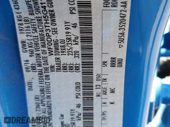 ✅ 2016 Ford Focus RS • VIN: WF0DP3TH5G4117802 • Lot: 60478735. Listed on Copart with 89,927 mi. Free auction sales archive from the USA and detailed vehicle history report at DreamBid. Image 12.