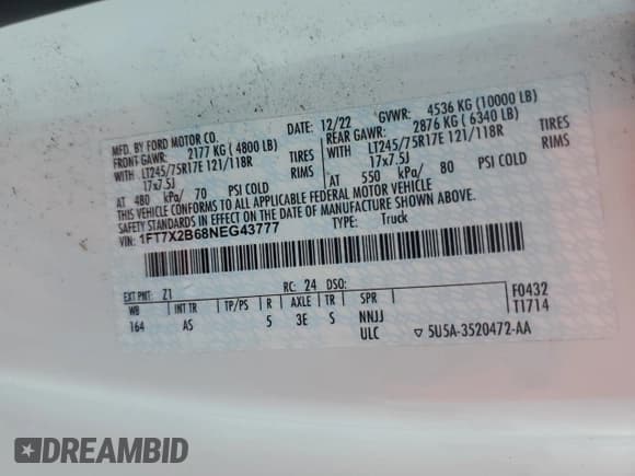 ✅ 2022 Ford F-250 XL • VIN: 1FT7X2B68NEG43777 • Lot: 50812725. Listed on Copart with 28,865 mi. Free auction sales archive from the USA and detailed vehicle history report at DreamBid. Image 12.