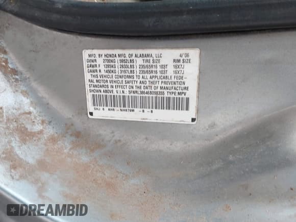 ✅ 2006 Honda Odyssey EX-L • VIN: 5FNRL38646B098355 • Lot: 43457688. Listed on IAAI with 160,785 mi. Free auction sales archive from the USA and detailed vehicle history report at DreamBid. Image 9.