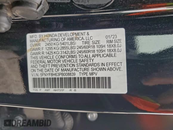 ✅ 2023 Honda Passport TrailSport • VIN: 5FNYF8H63PB008839 • Lot: 95703575. Wystawiony na Copart z przebiegiem 27 511 mil. Bezpłatny archiwum sprzedaży aukcyjnych z USA i szczegółowy raport historii pojazdu na DreamBid. Zdjęcie 13.
