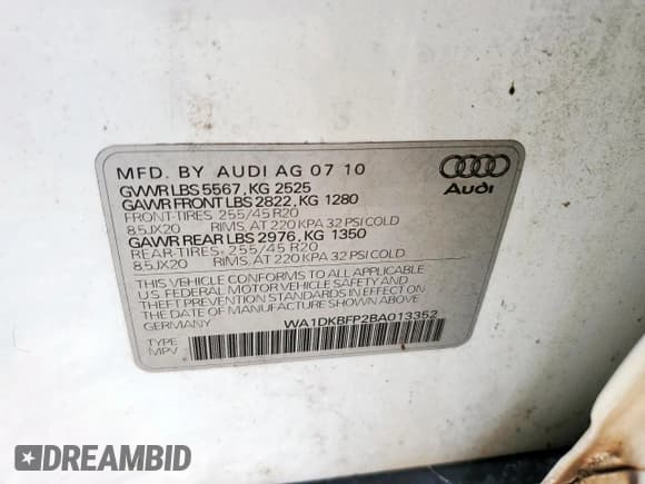 ✅ 2011 Audi Q5 Premium Plus • VIN: WA1DKBFP2BA013352 • Лот: 93708795. Опубликован ранее на Copart с пробегом 136 155 миль. Бесплатный доступ к архиву аукционных продаж из США и подробный отчёт об истории автомобиля на DreamBid. Изображение 12.