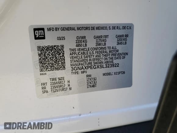 ✅ 2025 Chevrolet Equinox AWD LT • VIN: 3GNAXPEGXSL323922 • Lot: 59364505. Wystawiony na Copart z przebiegiem 3 076 mil. Bezpłatny archiwum sprzedaży aukcyjnych z USA i szczegółowy raport historii pojazdu na DreamBid. Zdjęcie 13.